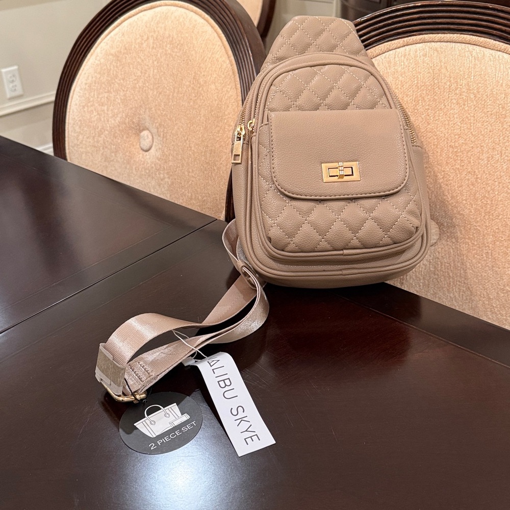 New with Tags Malibu Quilted Sling Backpack and Zip Wallet - Taupe - Picture 3 of 5